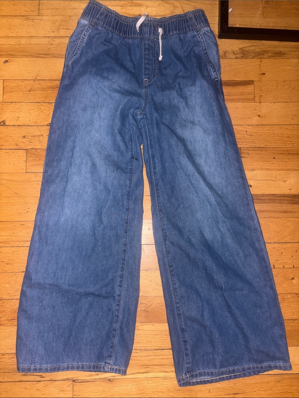 Girls Old Navy Blue Elastic-Waist Wide-Leg Jeans